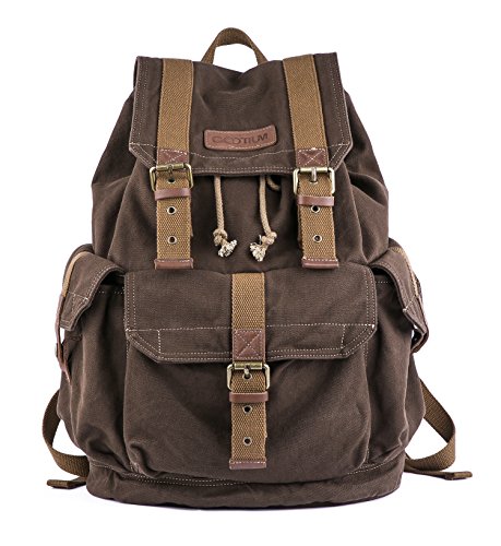Gootium Canvas Rucksack Backpack Wanderrucksack Vintage Rucksäcke Unisex - Hellbraun von GOOTIUM