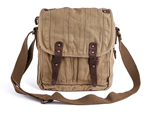 Gootium Vintage Canvas Umhängetasche Herren Messenger Bag Crossbody Satchel, Khaki, 25 cm, Kuriertasche von Gootium