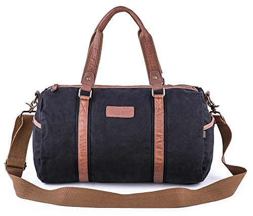 Gootium Vintage Canvas Weekender Schultertasche Reisetasche Sporttasche Unisex - 28 Liter Schwarz von GOOTIUM