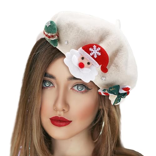 Baskenmützen für Damen - Weihnachtsbaum Weihnachtsmann Mützen Mützen Französische Baskenmütze,Süße Baskenmützen, süße Weihnachtsbaum-Nikolaus-Barrette-Mütze Goowafur von Goowafur