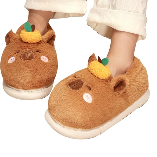 Capybara Flauschige Hausschuhe,Capybara Flauschige Hausschuhe, Plüsch Fuzzy Niedliche Capybara Indoor Pelzschuhe, Winterwarme Baumwoll-Capybara-Accessoires, Tierhaus-Hausschuhe für drinnen Goowafur von Goowafur