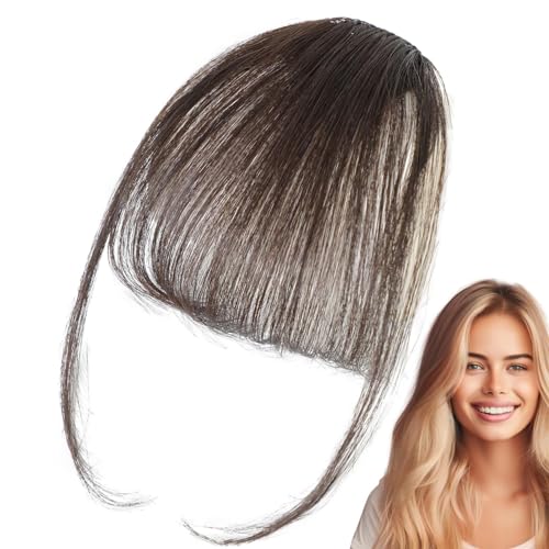 Goowafur Bang-Extensions Clip-Echthaar, Clip-on-Pony-Echthaar,Clip on Air Bangs Französischer Pony | Naturfarbene Fransen-Haarteile, stilvolle Haarverlängerung mit ordentlichem Pony für Mädchen und von Goowafur