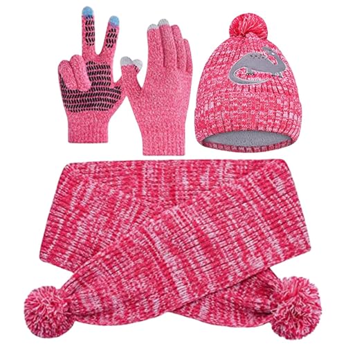 Kinder Mütze Schal Handschuhe Set,Warme gestrickte Beanie-Mütze, Schal | Kinder-Set aus dicker Mütze, Schal und Schneehandschuhen für Jungen und Mädchen Goowafur von Goowafur