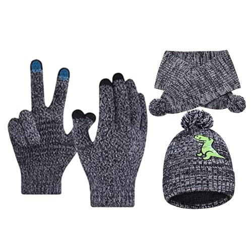 Mützen- und Schalsets | Warme gestrickte Beanie-Mütze, Schal - Kinder-Set aus dicker Mütze, Schal und Schneehandschuhen für Jungen und Mädchen Goowafur von Goowafur