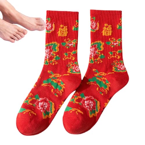Rote Socken Chinesisches Neujahr, Neujahrssocken - Mittelstrumpf Mid-Tube Red Fu Warm Socken - Frühlingsfest-Knöchelschutzsocken für lässiges Zuhause, Neujahr Goowafur von Goowafur