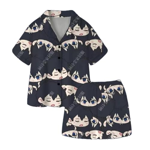 Blue Lock Pyjama Cartoon Anime Schlafanzug Chigiri Hyoma/Isagi Yoichi/Bachira Meguru/Seishiro Nagi Pyjama Sommer Schlafanzug Set 2 Piece mit Kurze Ärmel Shorts, Kinder, Damen, Herren von Gooyeh
