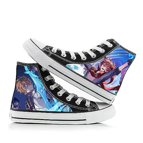 Gooyeh Anime Canvas Schuhe Focalors/Fatui/Arlecchino High-Top Trainer Atmungsaktive Herbst Casual gedruckt schwarz High Top Canvas Schuhe von Gooyeh