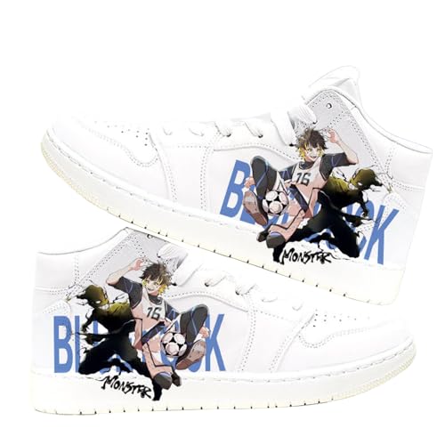 Gooyeh Blue Lock Anime High-Top Weiße Schuhe Bachira Meguru Weiße Canvas-Schuhe für Unisex-Erwachsene Anime Peripherie Gedruckt Weiße Schuhe Sport-Sneaker von Gooyeh