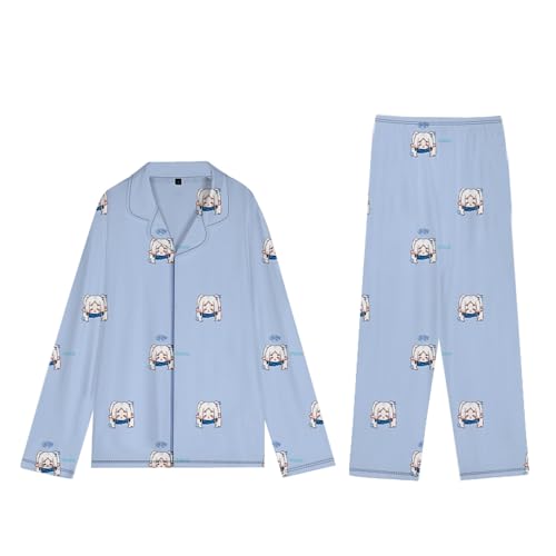 Gooyeh Damen Herren 2 Stück Pyjama Set Anime Frieren: Beyond Journey's End Pyjama Frieren Fern Stark Anime Schlafanzüge Cute Cartoon Pyjamas with Button Hose Loungewear Nightwear von Gooyeh