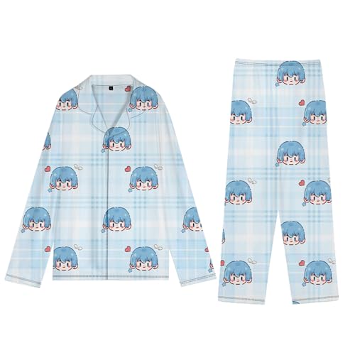 Gooyeh Damen Herren 2 Stück Pyjama Set Anime Frieren: Beyond Journey's End Pyjama Frieren Fern Stark Anime Schlafanzüge Cute Cartoon Pyjamas with Button Hose Loungewear Nightwear von Gooyeh