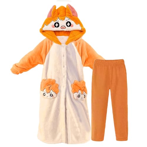 Gooyeh Hinata Shoyo Pyjama Haikyuu Kozume Kenma Schlafanzug Männer Frauen Tsukishima Kei Schlafanzüge Korallenfarbener Fleece-Pyjama mit Kapuze Halloween Cosplay Pyjama Party Dress Up von Gooyeh