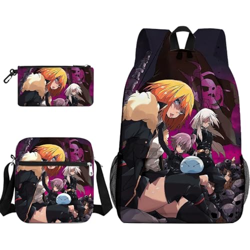 Gooyeh Rimuru Rucksack Set 3 Stück Shuna Rucksack Milim Schultertasche Rimuru Merch Federmäppchen Anime 3D Druck Schulbedarf für Schüler, Typ 1, 40* 30* 13cm, Daypack Rucksäcke von Gooyeh