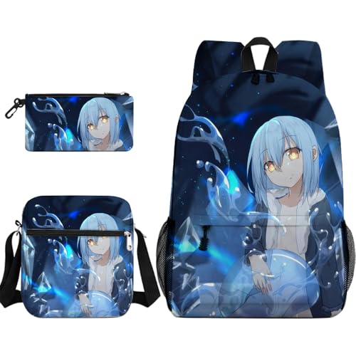 Gooyeh Rimuru Rucksack Set 3 Stück Shuna Rucksack Milim Schultertasche Rimuru Merch Federmäppchen Anime 3D Druck Schulbedarf für Schüler, Typ 10, 40* 30* 13cm, Daypack Rucksäcke von Gooyeh