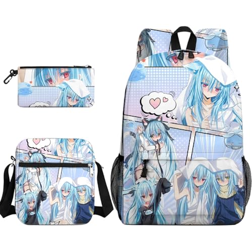 Gooyeh Rimuru Rucksack Set 3 Stück Shuna Rucksack Milim Schultertasche Rimuru Merch Federmäppchen Anime 3D Druck Schulbedarf für Schüler, Typ 2, 40* 30* 13cm, Daypack Rucksäcke von Gooyeh
