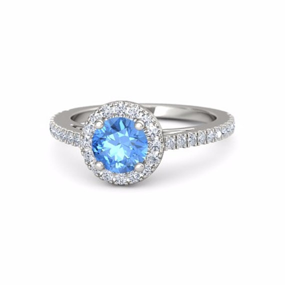 1Ct London Blue Topas Verlobungsring, Blauer Diamant Halo Verlobungsring Weißgold, Ring, Ehering 1Ct London Blue Topas Verlobungsring, Blauer Diamant Halo Verlobungsring Weißgold, Ring, Ehering von GopalsJewelry