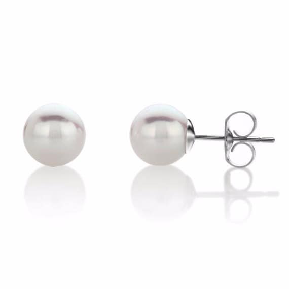 6mm Gold Perle Ohrstecker, Gelb Weißgold Ohrstecker von GopalsJewelry