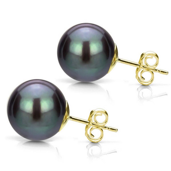 8mm Tahitian Perlen Ohrringe, Schwarze Ohrstecker, 14K Schwarze Tahiti Südsee Perlen, Ohrstecker von GopalsJewelry
