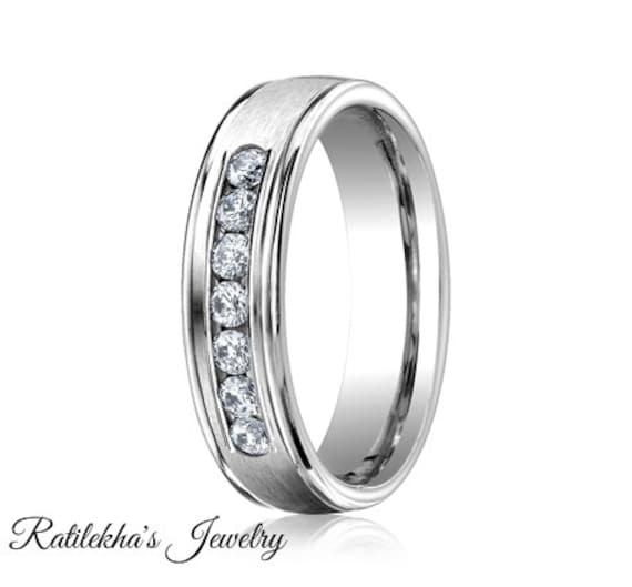 Diamant Ehering, 14 K Weißgold Handgefertigt Ring Diamant Ehering, 14 K Weißgold Handgefertigt Ring von GopalsJewelry