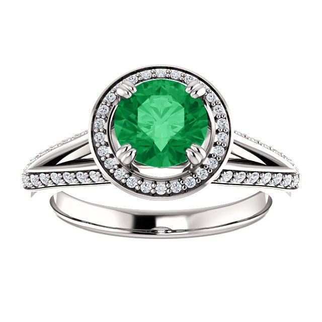Diamant Halo Smaragd Verlobungsring, 1Ct Ring Gold, 1 Karat Ring, Runde von GopalsJewelry
