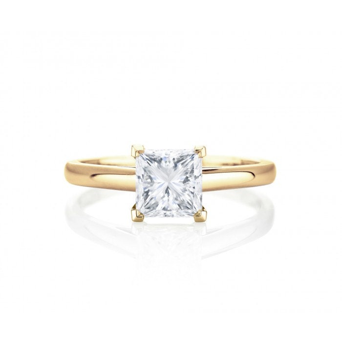 Gelbgold Prinzessin Geschnitten Solitär Diamant Verlobungsring, Diamant-Ring, Ring, Diamant-Ring von GopalsJewelry