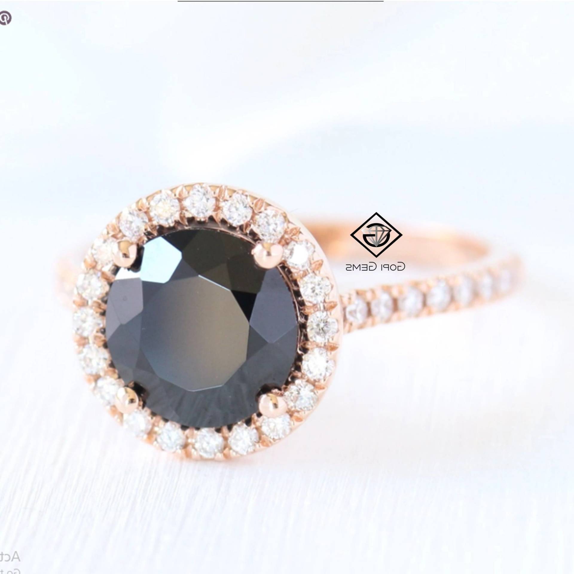 Schwarzer Onyx Verlobungsring 3 Ct Rundschliff Ring Rosegold Unikat Diamant Ehering Vintage Frauen Jahrestag Geschenk von GopiGemsIN