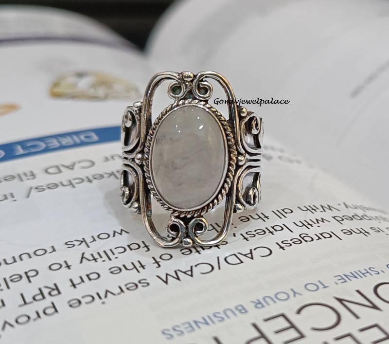 Designer Bandring, Mondstein Ring, 925 Sterling Silber Handgemachter Boho Edelstein Events Frauen Geschenk Schmuck von Goravjewelpalace