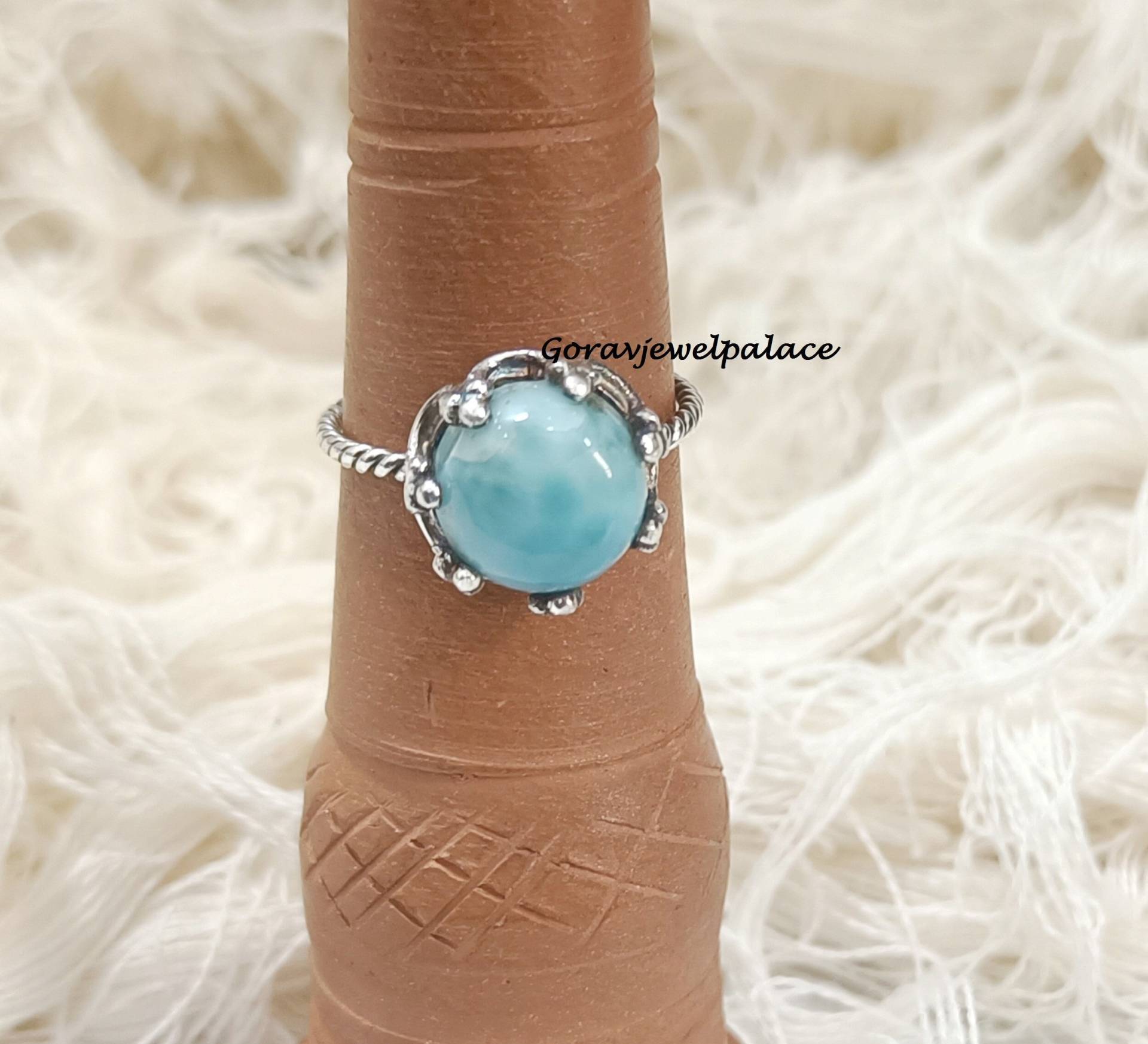 Designer Rund Larimar Ring, 925 Sterling Silber Handgemachte Veranstaltungen Frauen Geschenk Bandring, Schöner Schmuck von Goravjewelpalace