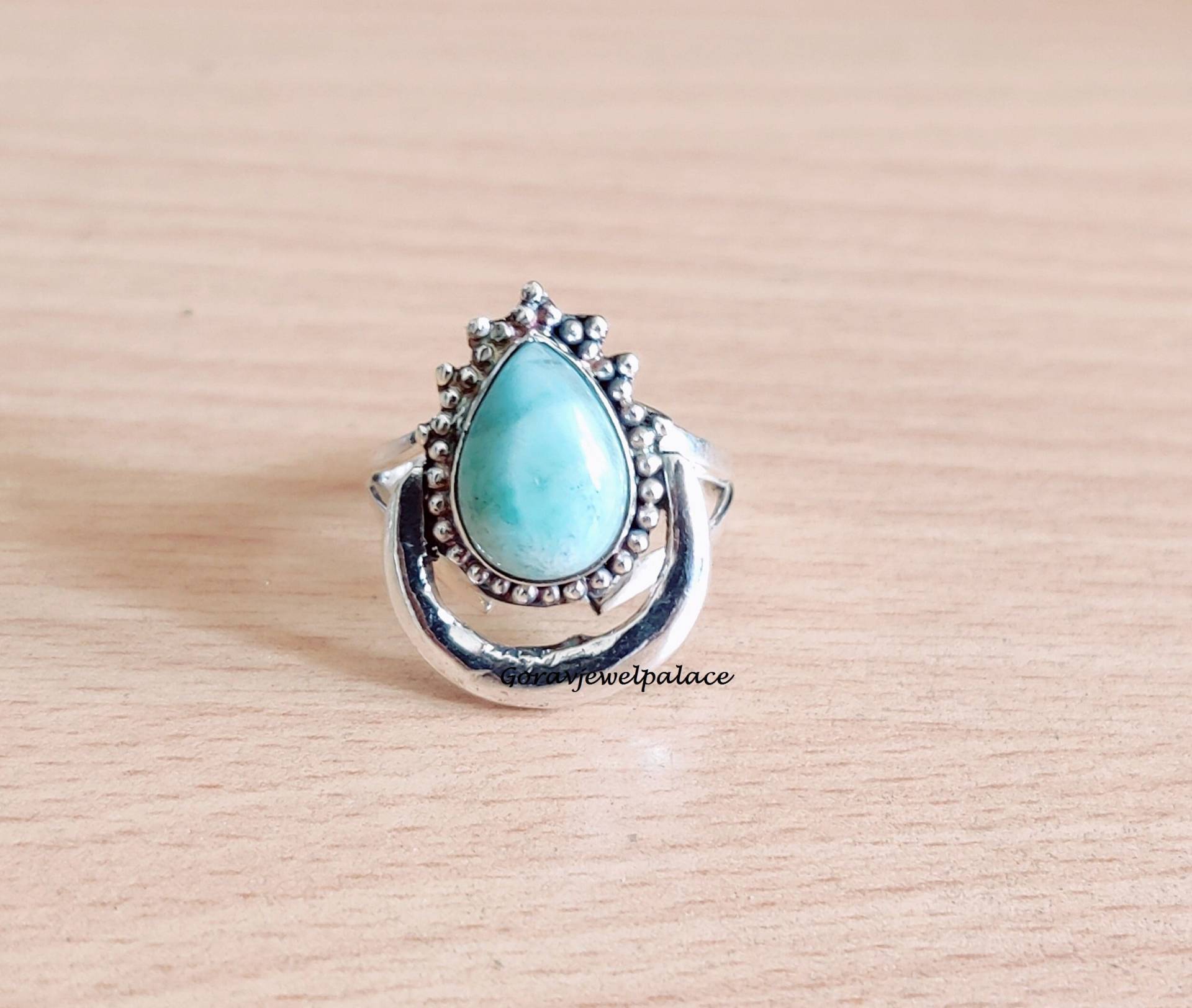 Halbmond-Ring, Larimar-Ring, 925 Sterling Silber Ring, Designer-Ring, Handgefertigter Jubiläumsring, Boho-Ring, Frauen-Ring, Event-Ring von Goravjewelpalace