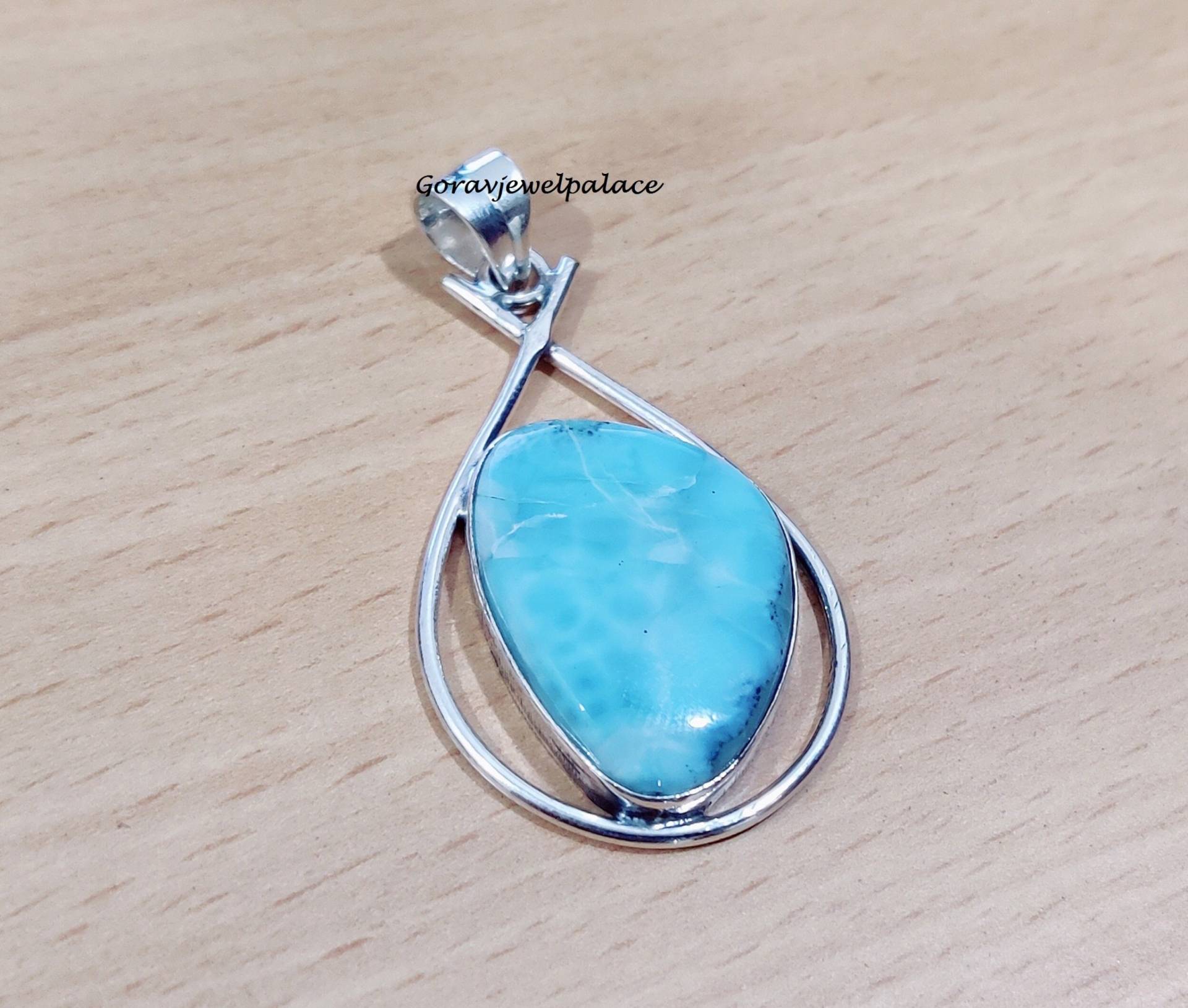 Larimar Anhänger, 925 Sterling Silber Schmuck, Designer Handgemachte Geschenk Halskette Für Frauen, Jeden Tag Schmuck von Goravjewelpalace