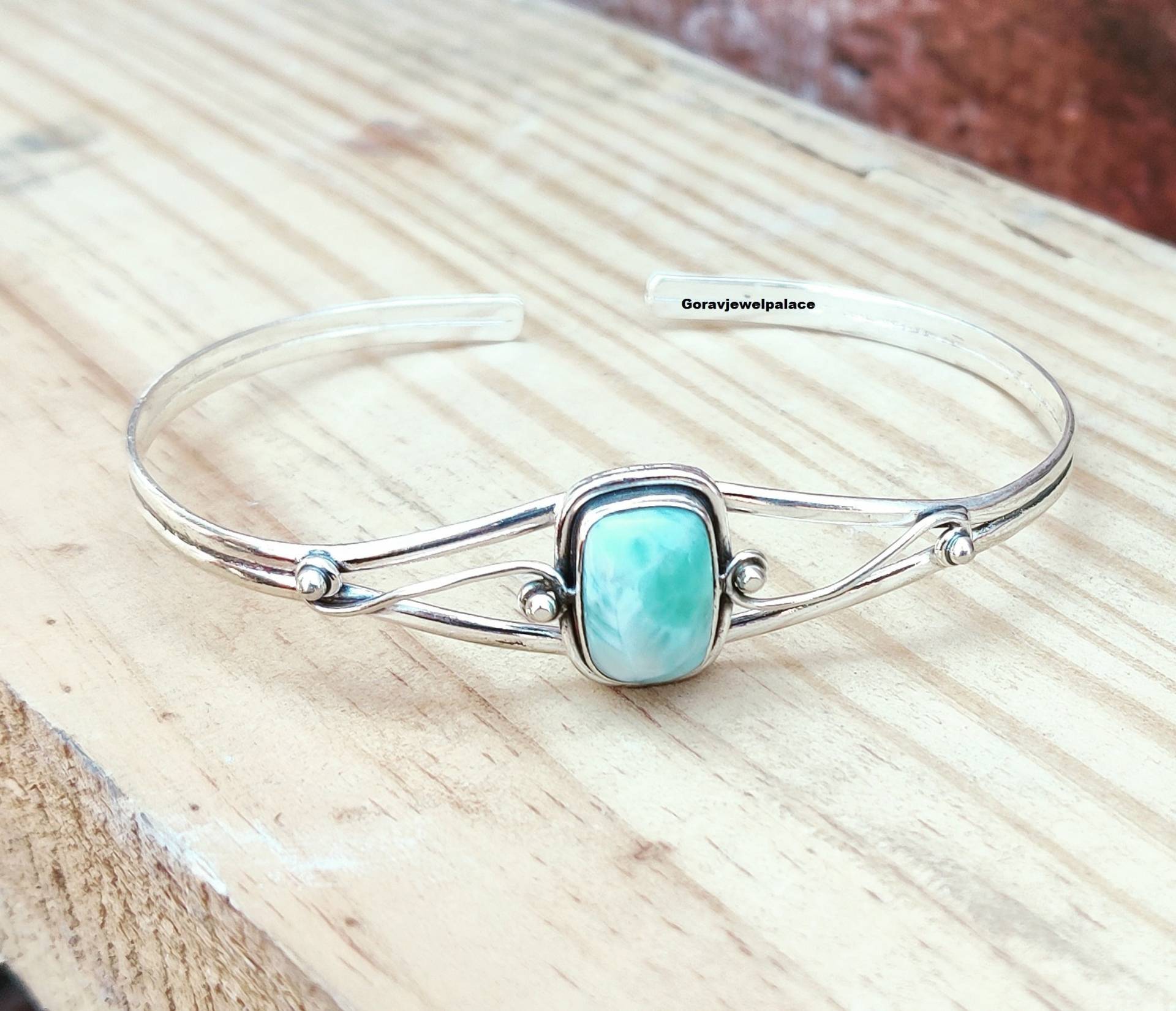 Larimar-Armreif, Verstellbarer Armreif, 925Er Silber-Armreif, Designer-Armreif, Geschenk-Armreif Für Frauen Und Mädchen, Schöner Boho-Armreif von Goravjewelpalace