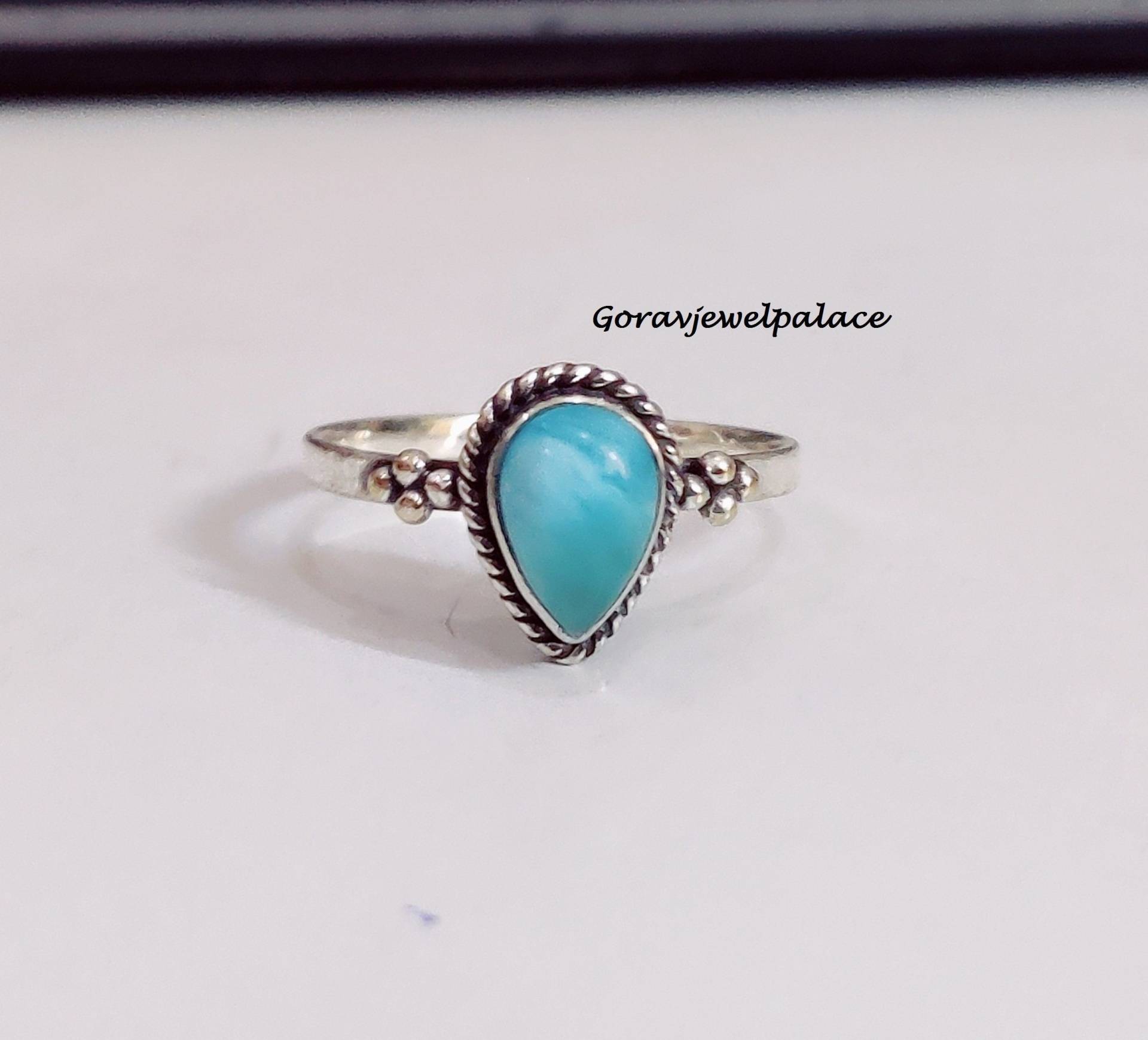 Larimar Ring, 925 Sterling Silber Handgefertigter Mini Frauen Einfache Bandring, Schönen Schmuck, Schmuck von Goravjewelpalace