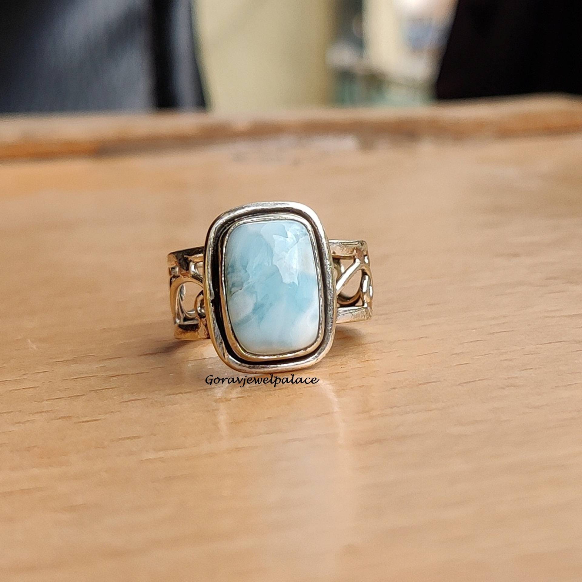 Larimar Ring, 925 Sterling Silber Handgemachter Bandring, Designer Frauen Geschenk von Goravjewelpalace