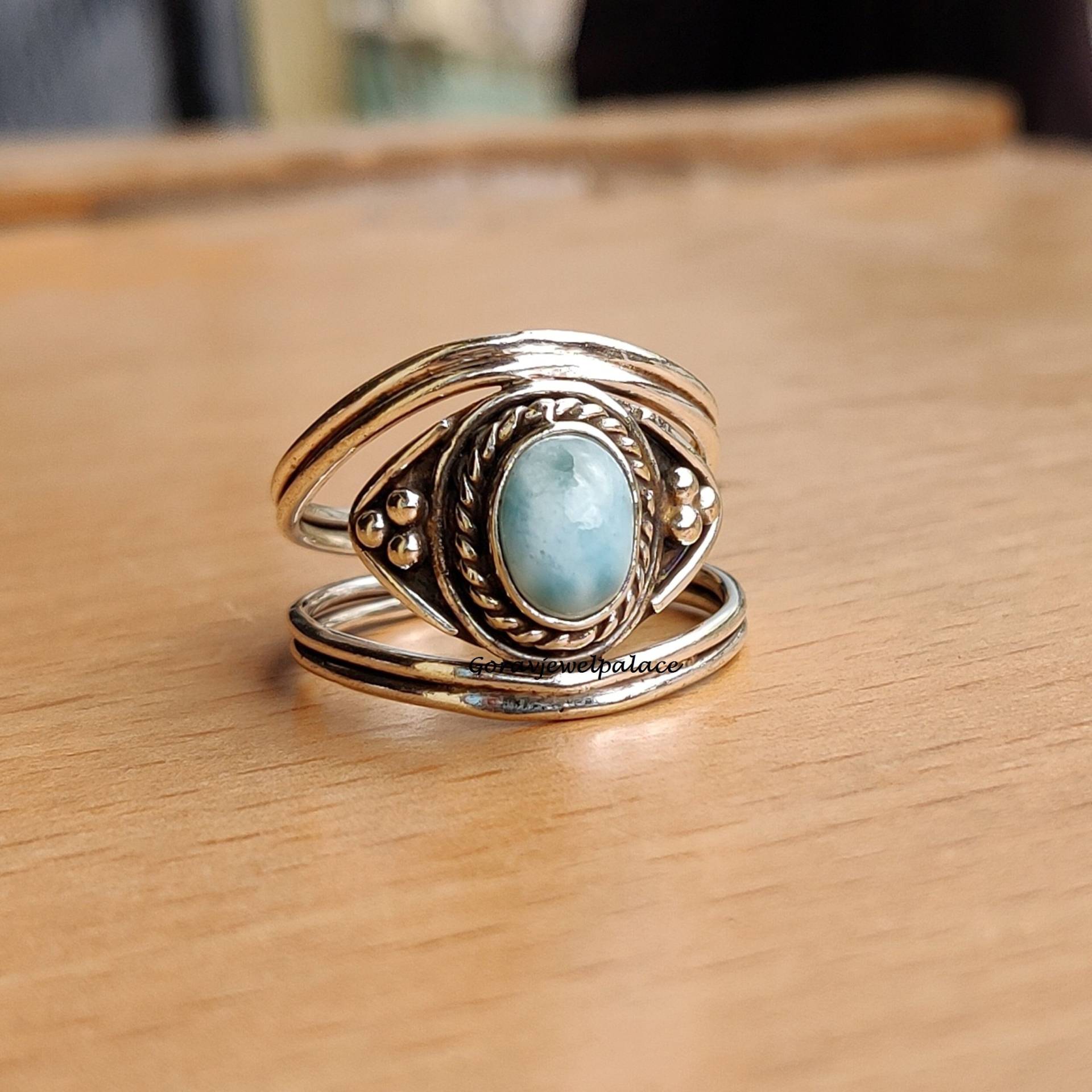 Larimar Ring, 925 Sterling Silber Handgemachter Bandring, Designer Frauen Geschenk von Goravjewelpalace