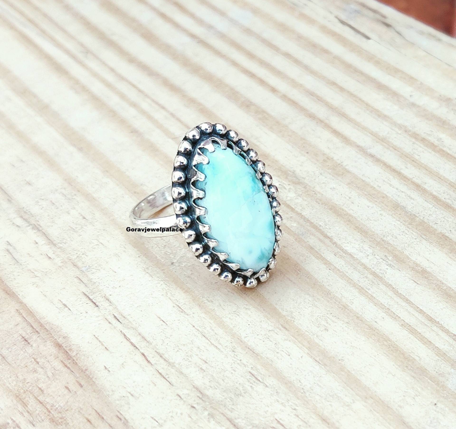 Larimar Ring, Designer 925 Sterling Silber Bandring, Handgemachte Veranstaltungen Frauen Boho Ring, Liebe Ring von Goravjewelpalace