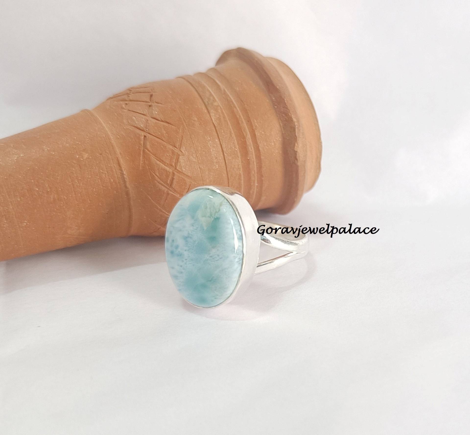 Larimar Ring, Einfache Bandring, 925 Sterling Silber Handgefertigte Veranstaltungen Frauen Geschenk Schöne Schmuck von Goravjewelpalace