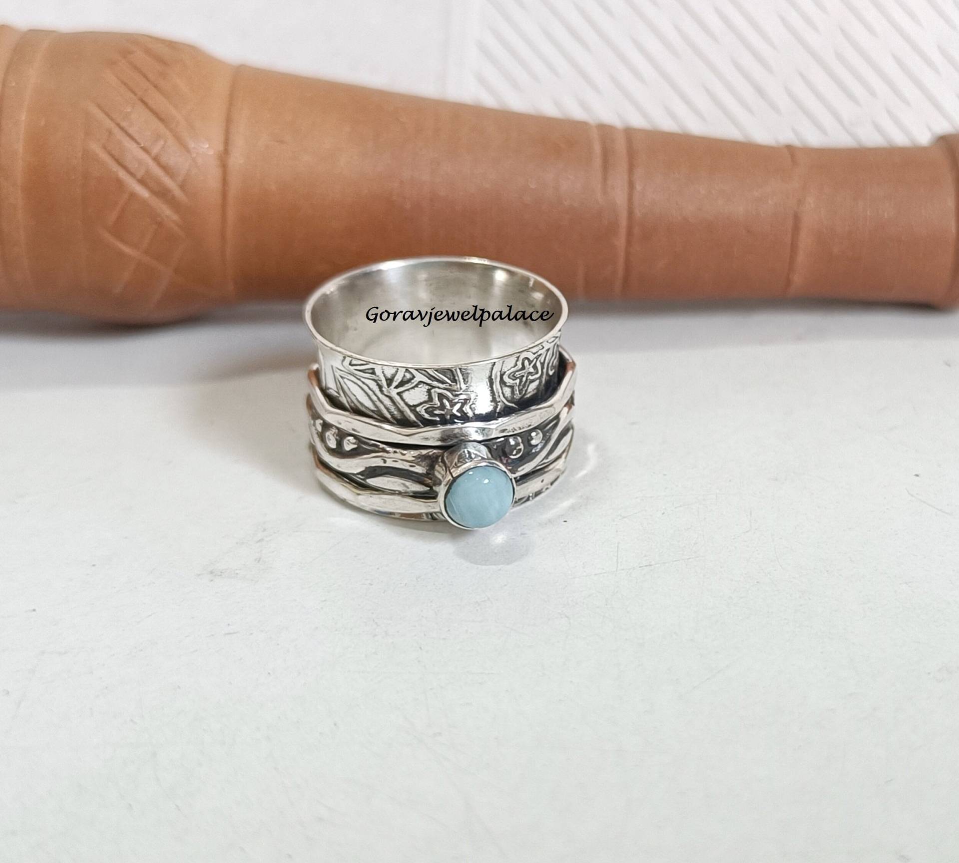 Larimar Ring, Spinner 925 Silber Handgemachter Meditation Ring, Veranstaltungen Frauen Ring, Boho Ring, Designer Schmuck von Goravjewelpalace