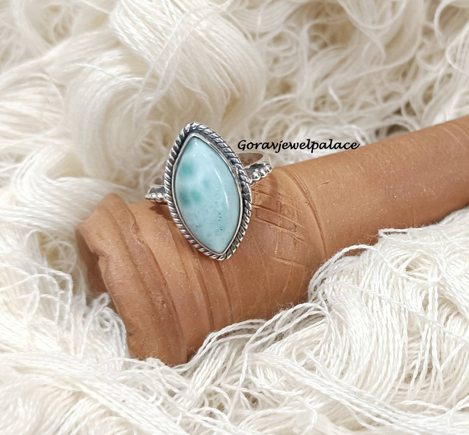 Marquise Larimar Ring, Bandring, 925 Sterling Silber Handgefertigter Event-Ring, Frauen-Geschenkring, Jubiläumsring, Schöner Schmuck von Goravjewelpalace