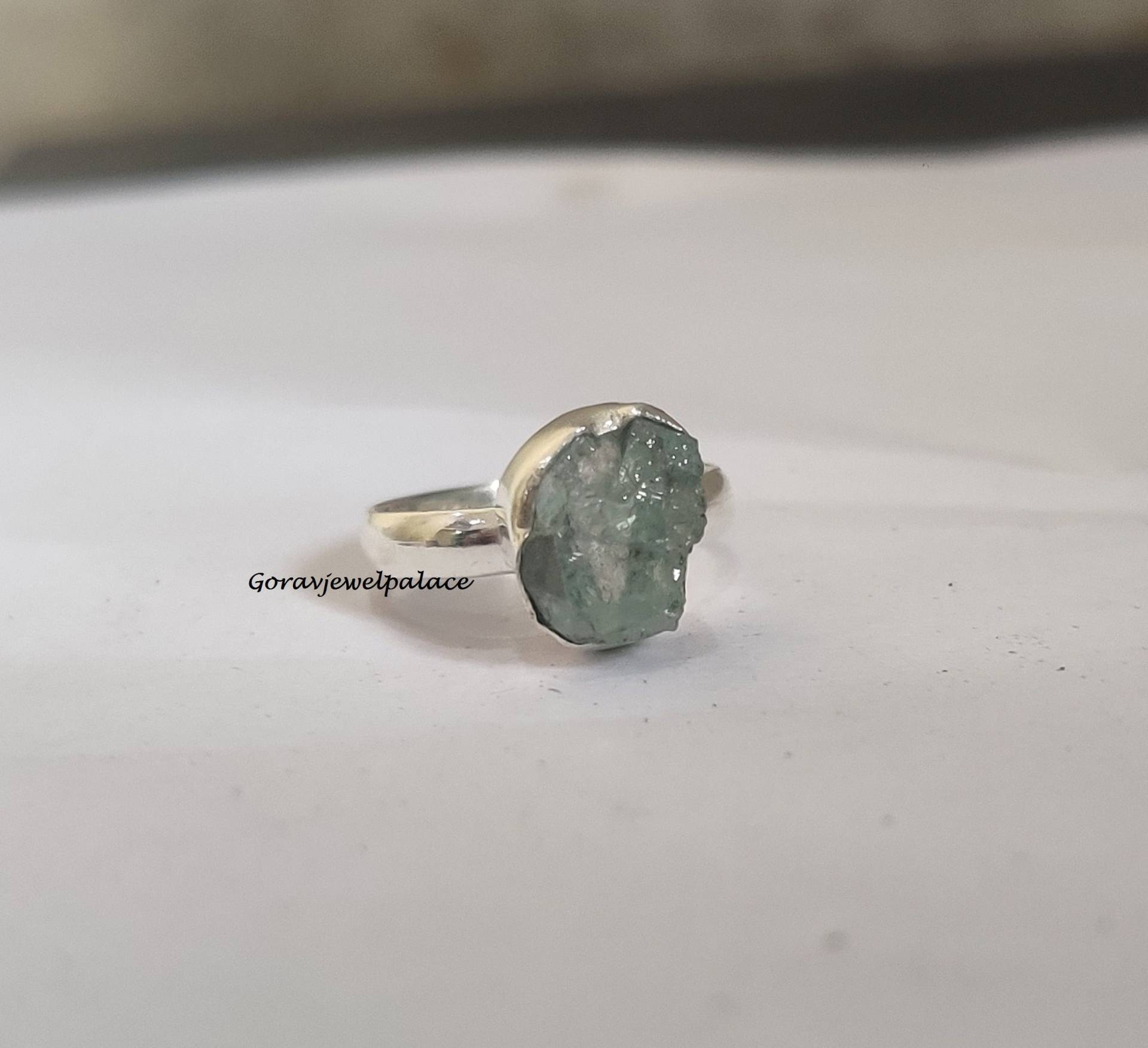 Roher Aquamarin-Ring, 925 Sterling Silber Ring, Bandring, Handgemachter Schlichter Ehering, Aquamarin-Schmuck, Geschenk Für Sie von Goravjewelpalace