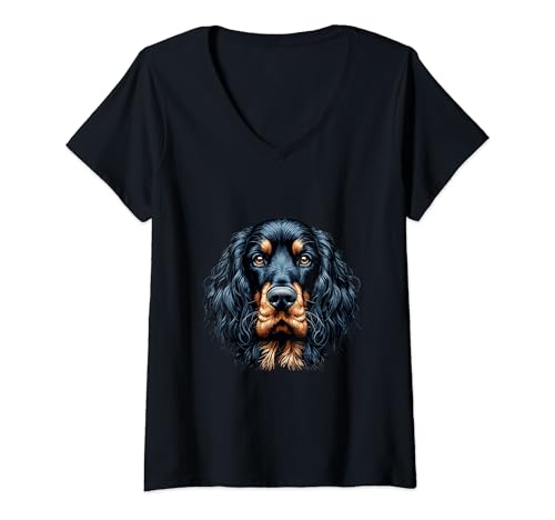 Damen Hundegesicht - Gordon Setter T-Shirt mit V-Ausschnitt Damen Hundegesicht - Gordon Setter T-Shirt mit V-Ausschnitt von Gordon Setter Designs