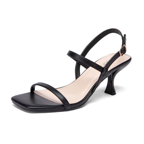 Gorfen Damen-Sandalen mit Kätzchenabsatz, quadratisch, offener Zehenbereich, Schnalle mit niedrigem Absatz, Knöchelriemen, bequem, modisch, für Hochzeit, Party, elegante Schuhe, Schwarz , 38.5 EU von Gorfen