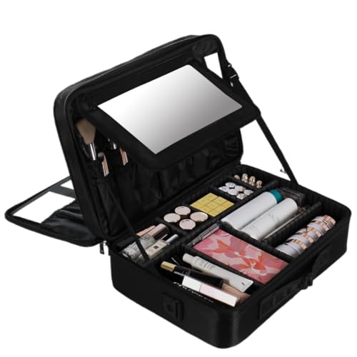 Professioneller Make-up-Koffer – 40 l Roll-Kosmetik-Organizer mit Trennwänden, wasserdichter tragbarer Zugkoffer für Make-up-Künstler, Salonwagen mit UK-Steckerfach von Gorger