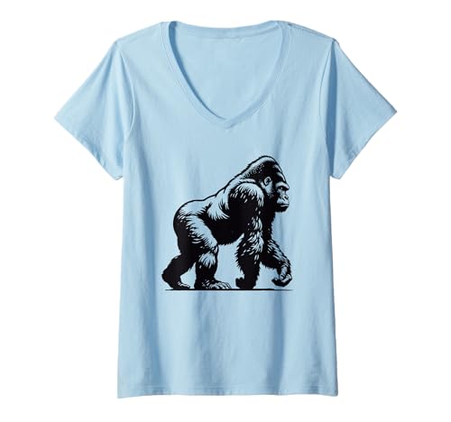 Damen Gorilla Silberrücken Tier Wild T-Shirt mit V-Ausschnitt Damen Gorilla Silberrücken Tier Wild T-Shirt mit V-Ausschnitt von Gorilla Animal Lover Apparel