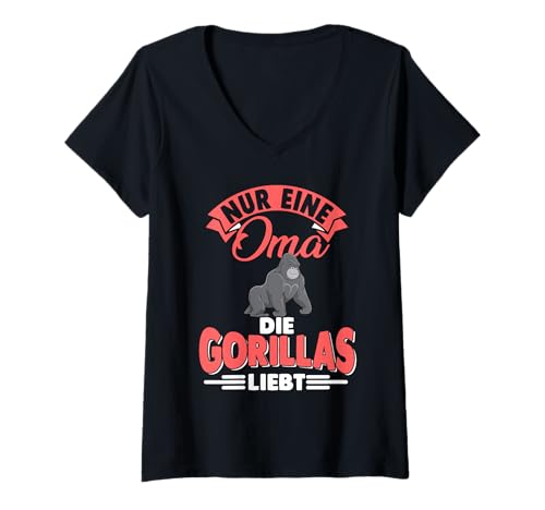 Damen Gorilla Oma Großmutter Affen T-Shirt mit V-Ausschnitt Damen Gorilla Oma Großmutter Affen T-Shirt mit V-Ausschnitt von Gorilla Gorillas Affen Zootier Geschenk