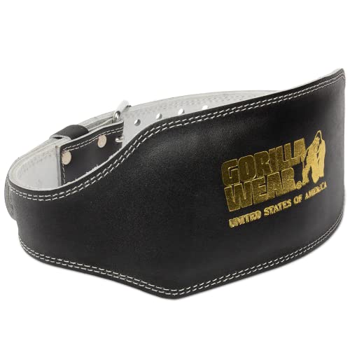 Gorilla Wear - 6 Inch Full Leather Padded Belt - schwarz/gold - Bodybuilding Krafttraining Gym Training Gewichtheben Unterstützung Stabilisierung mit Logos für Sport aus Leder, L-XL von Gorilla Wear