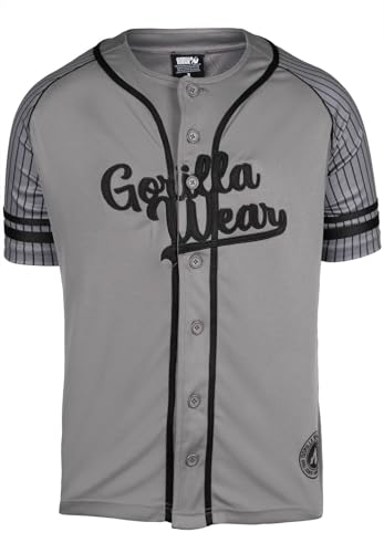 Gorilla Wear - 82 Baseball Jersey - Grau - Bodybuilding Sport Alltag Freizeit mit Logo Aufdruck leicht und bequem für optimale Bewegung aus Polyester, XXL von Gorilla Wear