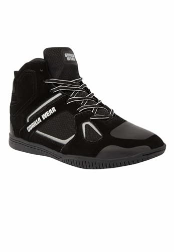 Gorilla Wear Bodybuilding Schuhe Troy High Tops - Schwarz/Grau - Sport Freizeit Alltag Training Workout Schnürsenkel mit Logo Bequem Extra Starker Halt für Herren, 37 von Gorilla Wear