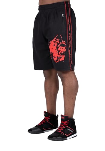 Gorilla Wear - Buffalo Old School Workout Shorts - Schwarz/Rot - Bodybuilding und Fitness Bekleidung Herren Jogging Laufen bequem mit Logoaufdruck, L-XL von Gorilla Wear