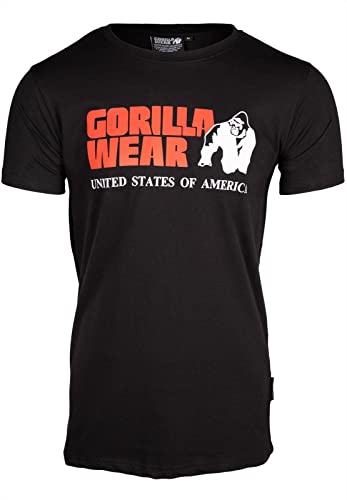 Gorilla Wear Classic T-Shirt - schwarz - klassisches Oberteil mit Logo zum Sport Alltag Training Workout Laufen Joggen bequem Normale Passform leicht aus Baumwolle bewegungsfreiheit groß, M von Gorilla Wear