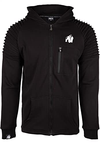 Gorilla Wear Delta Hoodie - Schwarz - Bodybuildung Fitness Sport Alltag Langarm lange Ärmel Bequem Reissverschluss mit Tasche Enge Passform Baumwolle Polyester Pullover praktisch, 4XL von Gorilla Wear