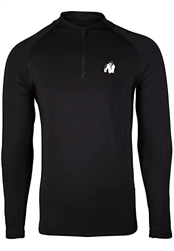 Gorilla Wear Hamilton Hybrid Longsleeve - schwarz - Langarm Oberteil Lange Ärmel schweißableitend zum Laufen joggen Sport Enge Passform Kompression mit Logo Polyester elasthan aus Nylon elasthan, 4XL von Gorilla Wear